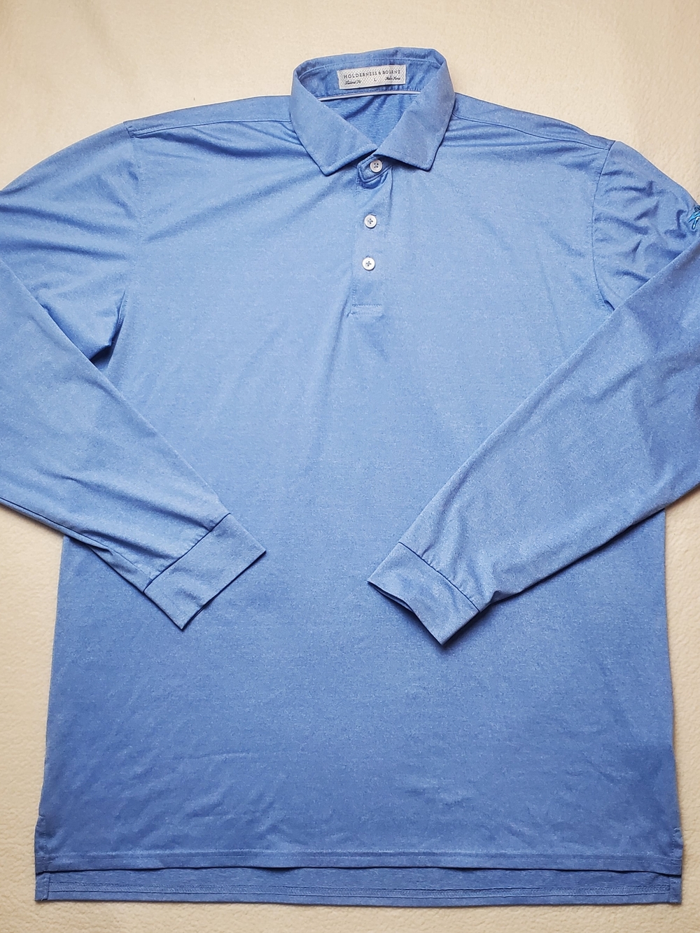 Holderness & Bourne The Farrell L Heathered Cobalt Long Sleeve Golf Polo
